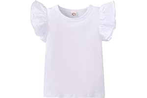 Sanpersonlin Toddler Baby Girl Solid Color T Shirt Kids Blouse Basic Plain Ruffle Top Cotton Casual Clothes