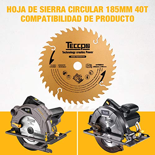 TECCPO Hoja de Sierra Circular TCT de 185 mm x 20 mm, 40 Dientes, Hojas de Madera, Compatibles con Todas las Marcas de Sierras Circulares - TACB22A - Imagen 6