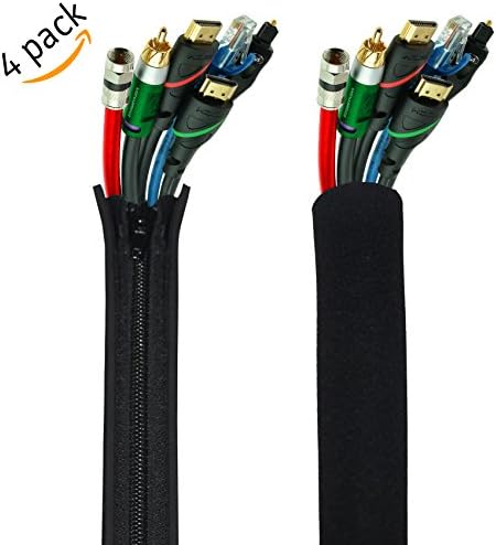 Cable Management Sleeve | Shames’ 19-20” Cable Organizer Cord Cover with Zipper | Flexible Neoprene Computer Cable Cover Sleeve Organizer for Office/TV/Home Entertainment | 4 Pack | Black