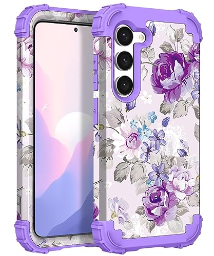 Photo 1 of Hocase for Galaxy S23 Plus Case, Shockproof Heavy Duty Protection Soft Silicone Rubber Bumper+Hard Plastic Hybrid Protective Case for Samsung Galaxy S23 Plus (6.6") 2023 - Lavender Flowers
