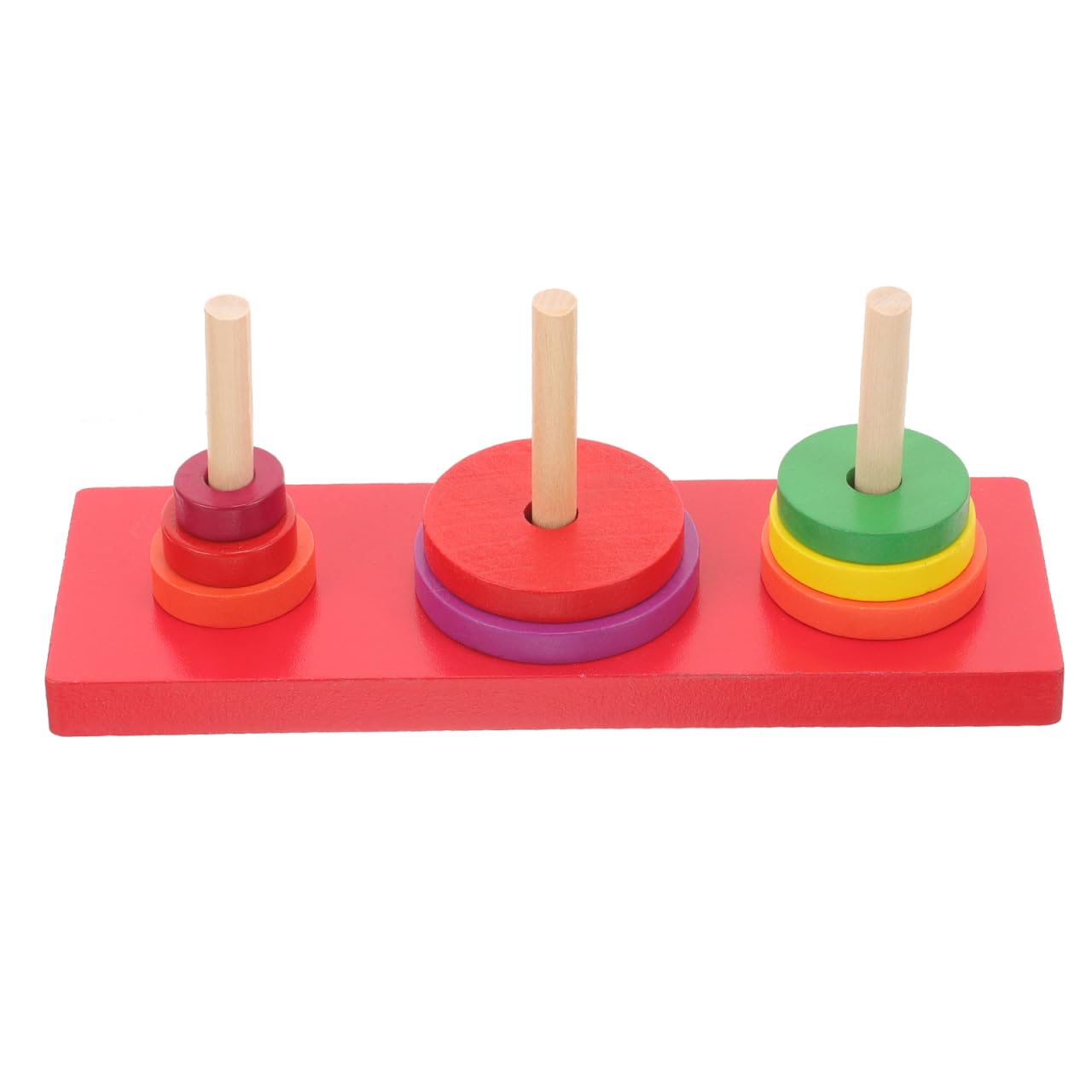PartyKindom Wooden Tower of Hanoi Stacking Ring Puzzle Toy for Kids Educational Building Blocks Enhances Logic Color Size Recognition and Hand-Eye Coordination