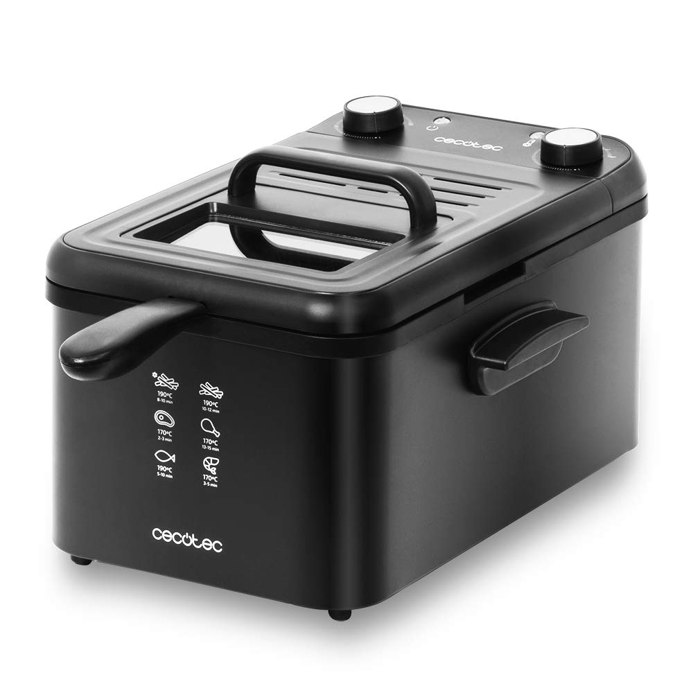Cecotec CleanFry Infinity 3000 Black Deep Fryer. 3 L Capacity, Temperature up to 190 ºC, 30 Min. Timer, Dishwasher-Safe Glazed Inner Pot, OilCleaner Filter, 2400 W