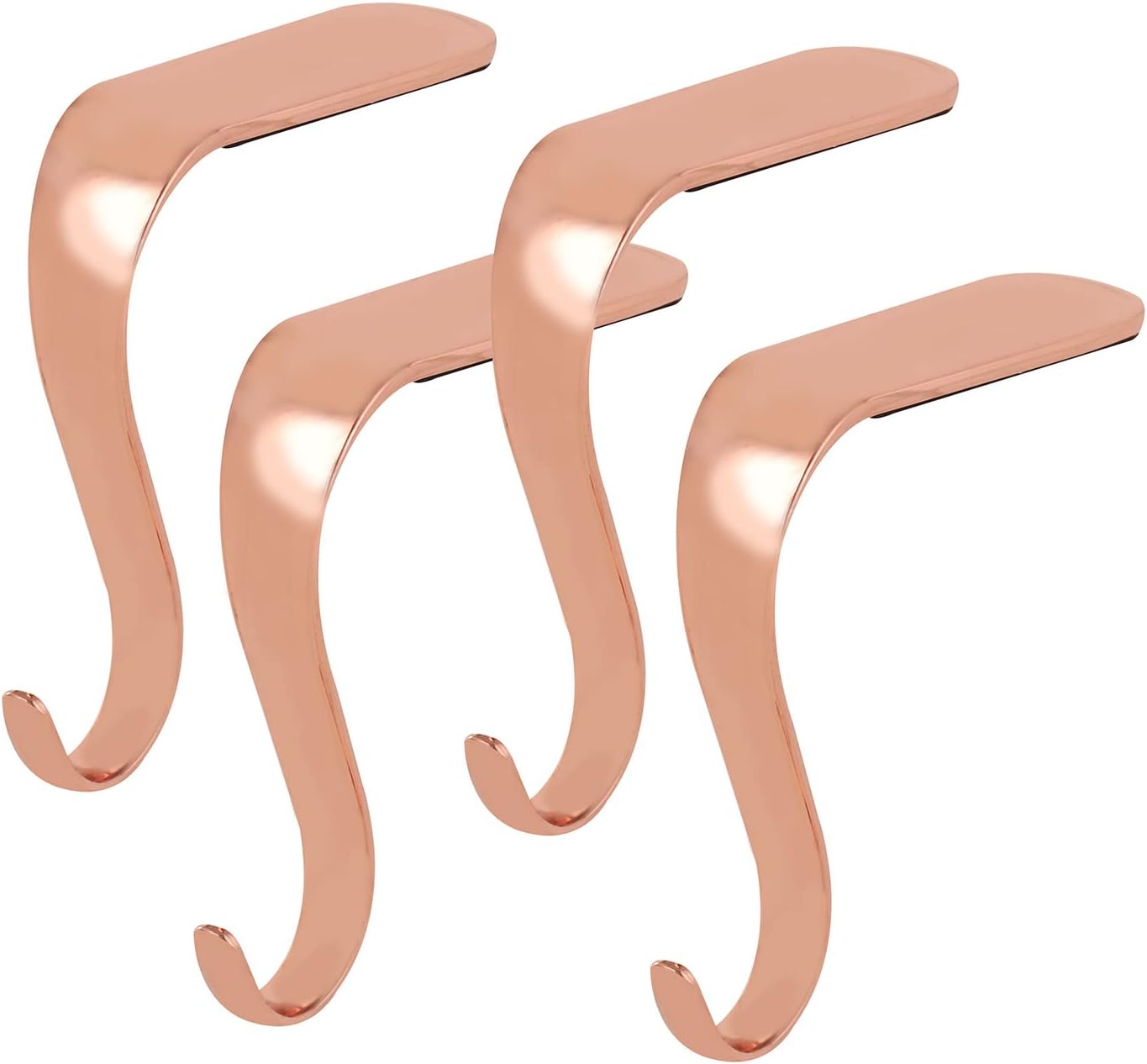 Ornament Hooks - Christmas Stocking Holder for Mantel Set of 4 Metal Stocking Hangers Christmas Ornament Hooks for Mantle Fireplace Staircase Christmas Stockings/Garland Hanger Clips (4, Rose Gold)