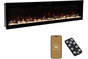 Modern Ember - Aerus Smart Linear Electric Fireplace, 72” Smart Home Wall Heater, Alexa/WiFi Enabled, Wall Fireplace Electric with Remote Control, Black