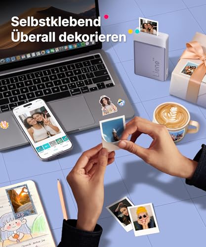 Liene Pearl N200 Pro Portable Mini Photo Printer with Dye Sublimation - Includes 50 Self-Adhesive Photos (2x3") & 5 Ribbons Bluetooth 300dpi Instant Print Printer for iPhone & Android Battery - Purple