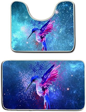 AMERICAN TANG 2 Piece Bath Mat Set Hummingbird Watercolor Splash Love Birds Non Slip Bathroom Mats Cont