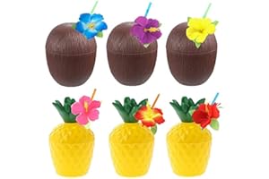 Floahazz 12pc Hawaiian Coconut Cups - Luau Beach Birthday Tropical Decoration