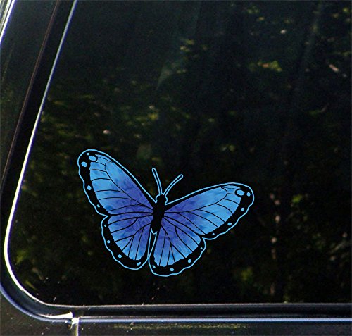 Color Butterfly - Blue Morpho - Contour Cut and Printed Car Vinyl Decal Copyright Â© Yadda-Yadda Design Co. (6.5"w x 4"h) (Color Choices Available) (BLUE)