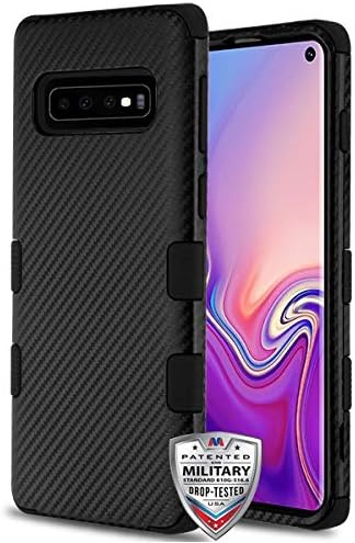 iHeartGlitter - for Samsung Galaxy S10 Black Cyber Carbon Fiber Shockproof Cover Phone Case [ONLY S10 Model]