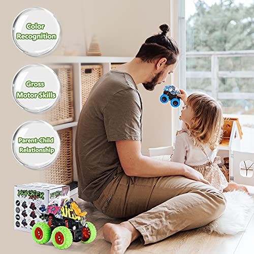 Muehieu Dinosaur Truck Toys, 2 Pack Monster Car Vehicles Toy Friction Powered Dinosaur Trucks Car Toy Double-Directions Push and Go Vehicle Toys Sets Gift for Kids Boys Girls Toddler