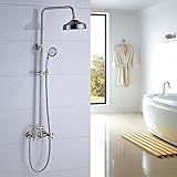 Rozin Bathroom Dual Knobs Mixing Shower Faucet Set 8-inch Top Rainfall Showerhead + Handheld Spray Brushed Nickel