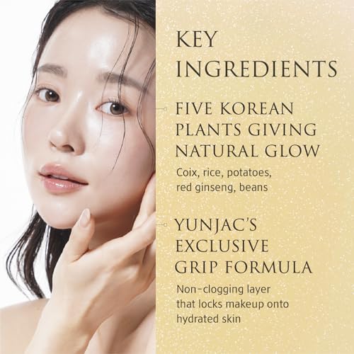 YUNJAC Base Prep Korean Primer (1.35 fl oz) – Silicone-Free Grip Makeup Base, Serum Texture for Radiant Skin, Long-Lasting Glow with Rice Ferment, Ceramide, Niacinamide, Squalane