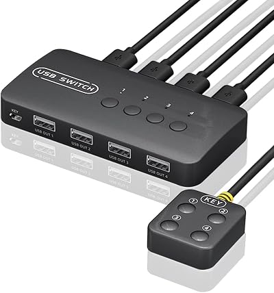 ATOZS KVM Switch 4 Port Shared Controller for Laptop PC Printer Keyboard Mouse