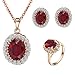 [Retro Series] Yoursfs 18k Rose Gold Plated Red Gemstone Oval Ruby Earrings and Ring and Necklace Set