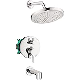 hansgrohe Croma Complete Shower and Bathtub System Shower Set Modern 1-Spray Easy Control in Chrome, Rough and Shower Valve Included 2 GPM, 04908000