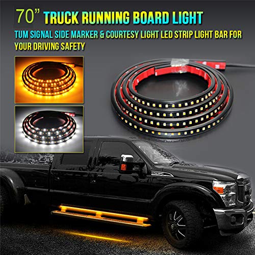 2PCs 70inch Truck LED Running Board Strips Side Marker Lighting Kits Truck Bed lights 216-SMD LED Waterproof Flexible Turn Signal Light Bar Strip for Underglow Pickup Trucks,Jeep,Cars (70 inch)