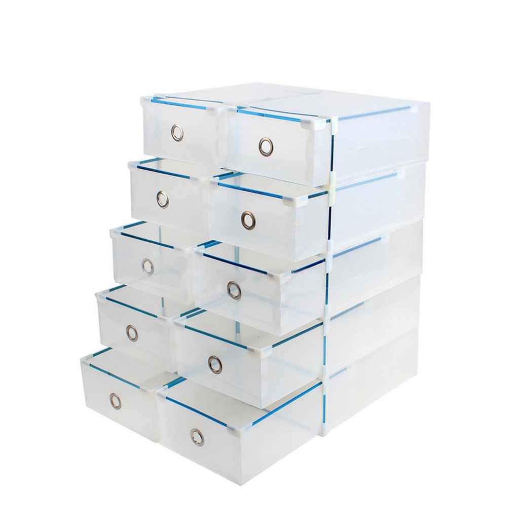 Vinteky 10 Plastic Drawer Portable Shoe Storage Box Clear