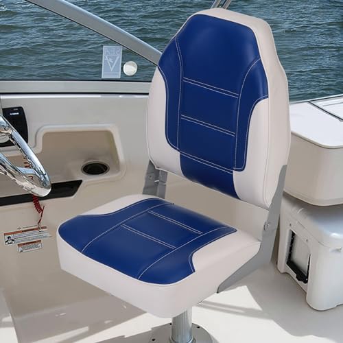 2 Pack High Back Folding Fishing Boat Seats, Fold-Down Boat Chairs with Thickened Sponge Padding and Hinges, Stainless Steel Screws Included, Fits Sightseeing Boats Speedboats Canoes, Blue