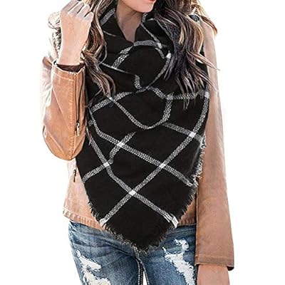 Women's Plaid Blanket Scarf Oversized Winter Scarfs Tartan Lightweight Warm Soft Cape Shawl Wrap
