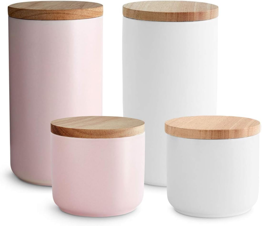 Ceramic Storage Jar with Wooden Lid Sweet Scandi, AirTight Rubberwood