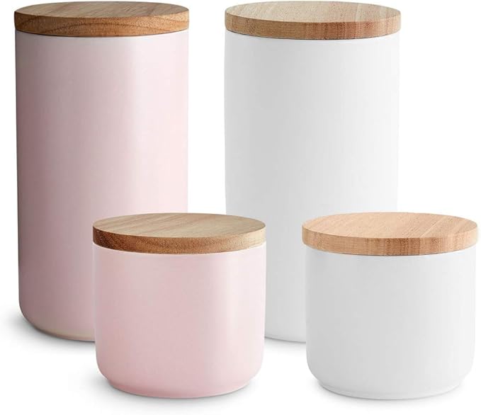 Ceramic Storage Jar with Wooden Lid Sweet Scandi, AirTight Rubberwood