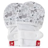 Goumikids Goumimitts Soft Stay On Scratch Mittens - Stops Scratches and Germs, Forest Friends, Gray, 3-6m