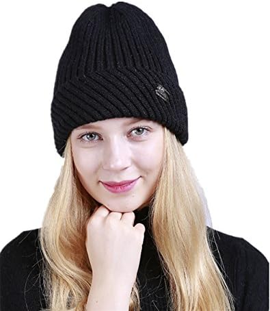 Bagoge Womens Knitted Hats, 2017 New Autumn And Winter Solid Color Stripes Fashion Warm Knitted Round Hats Knitted Wool Curling Head Cap (Black)