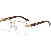 Bsreyeop Square Aviator Sunglasses for Women Men Half Frame Vintage Diamond Cutting Lens Classic Gradient Shades