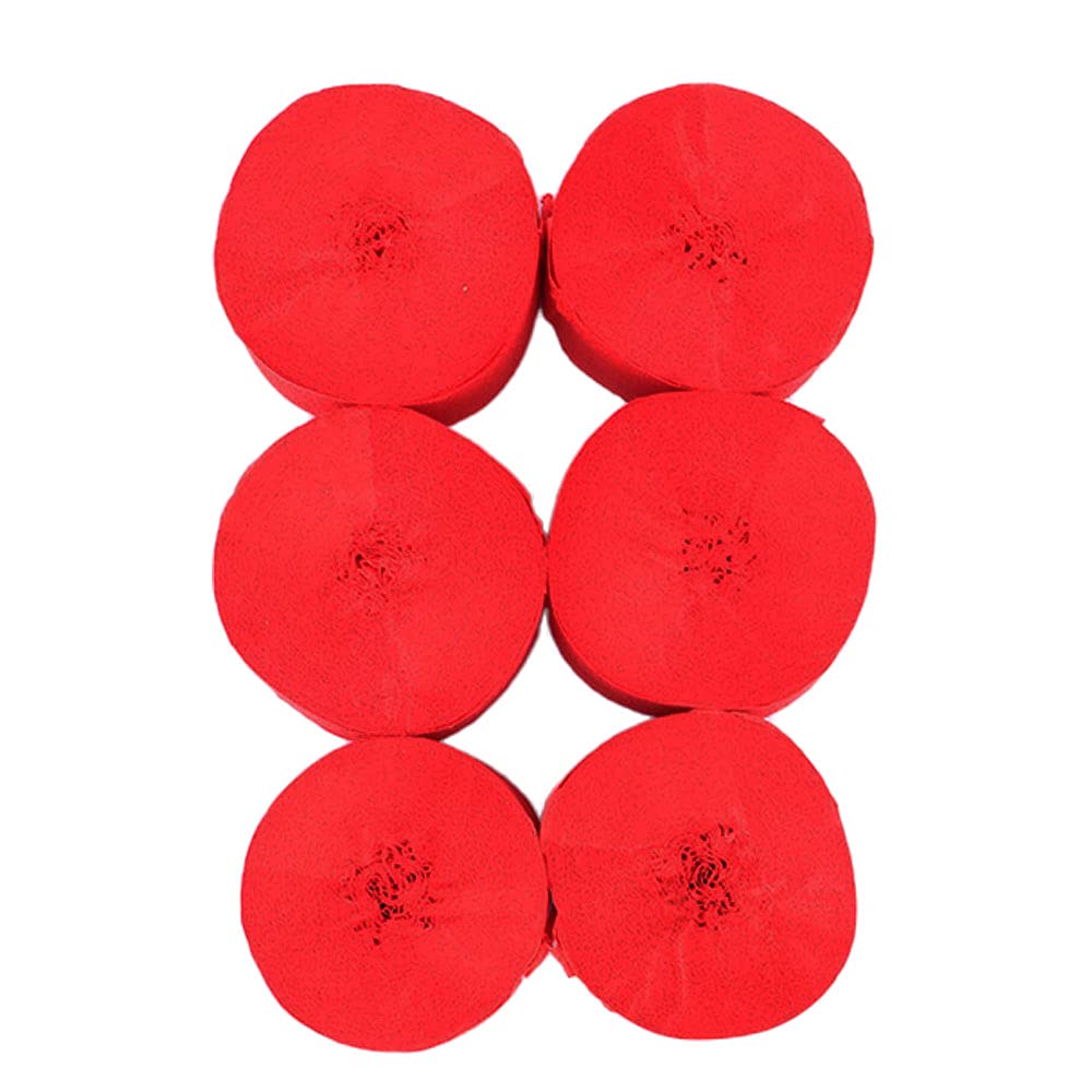 ANCLLO 6 Rolls 4.5cm x 25m Crepe Paper Party Streamers, Streamers Backdrop Hanging Decorations for Birthday Party, Wedding and Festival Decorations,Red