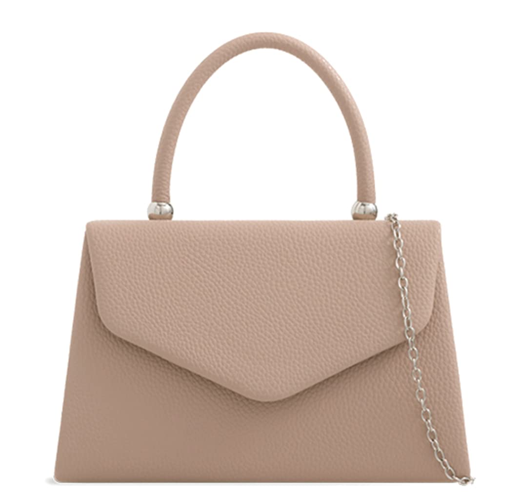 LeahWard Women's Faux Leather Clutch Bag,Top Handle Wedding Handbags (Nude)