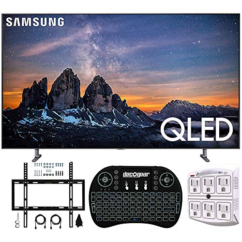 Samsung QN65Q80RA 65″ Q80 QLED Smart 4K UHD TV (2019 Model) – (Renewed) w/Flat Wall Mount Kit Bundle for 45-90 TVs + 2.4GHz Wireless Backlit Keyboard Smart Remote + 6-Outlet Surge Adapter