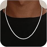 HIMSTORY S925 Sterling Silver Chain for Men, 3mm/4mm Rope Chain Necklace for Women Men Jewelry Silver Necklace Chains 16 18 20 22 24 Inch