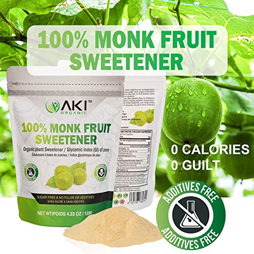 Aki Organic Monk Fruit Extract Sweetener Powder 100 Pure Monkfruit, Not A Granulated But