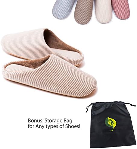 Relaxed Foot Slippers | Organic Cotton &amp; Memory Foam | 1 Pair with Storage Bag (X-Large, Coffee)