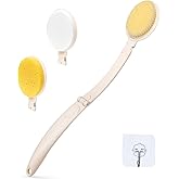 LFJ 19" Long Handle Shower Sponge Brush Set, 3 in 1 Body Brush, Bath Sponge and Lotion Applicator Improved Skin Health, Suitable for Men and Women (White Brush-1P)