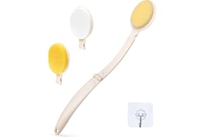 LFJ 3 in 1 Back Bath Brush Set for Shower, 19" Long Handle Body brush, Bath Sponge and Pumice Gentle Exfoliation And Improved