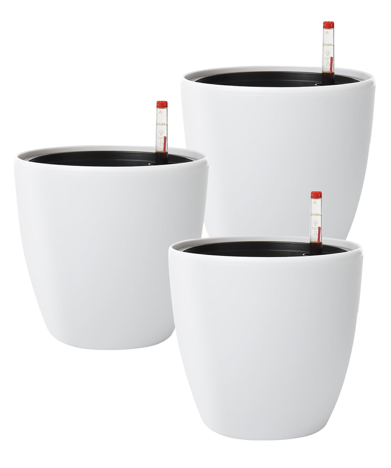 Photo 1 of SAROSORA 7'' Self Watering Flower Pot with Water Level Indicator Easy Modern Decorative Planter for Dill PachiraMacrocarpa Herbs Succulents (Matte White)