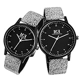 Menton Ezil Classic His and Hers Couples Matching Watch Leather Band Quartz Wrist Watches for Women and Men - Set of 2