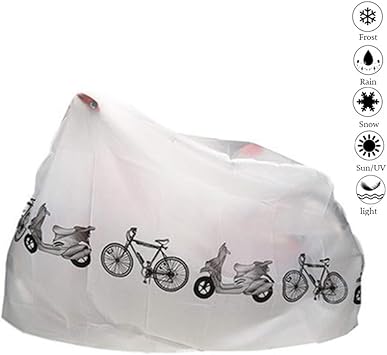 Amazon 防風バックル付き自転車カバー 屋外保管用自転車カバー 自転車レインカバー耐久性のある防水防風山 ロードバイク キッズバイク用保管バッグ付き 白 Apjj 自転車カバー