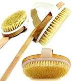 Body Brush for Dry Skin Brushing with Natural Boar Bristles and Detachable Long Handle - Back Brush, pre Shower & Bath Brush for Exfoliating & Reduce Cellulite