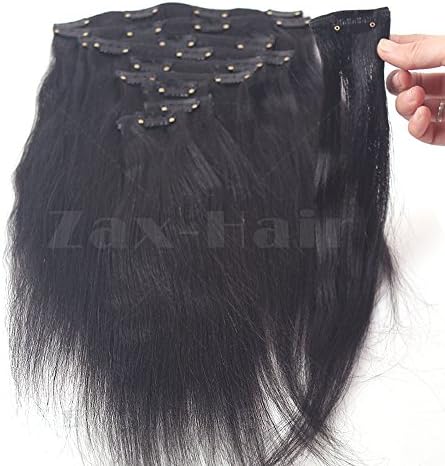 Zax Hair Clip In Human Hair Extensions Light Italian Yaki Straight Clip In Hair Extensions Brazilian Human Hair African American Clip In 12-24 Inches Nautral Color (12 inches, 200g/set)