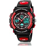 Kids Sports Digital Watch, Boys Girls Outdoor Waterproof Watches Children Analog Quartz Wristwatch - Red