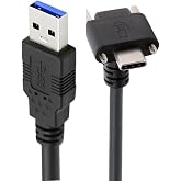 JSER Vision Cable USB3.1 Type-C USB-C Dual Screws 90 Degree Angled Type Locking to Type-A USB3.0 Data 10Gbps Compatible with VR Industrial Camera Phone Computer (5.0m)