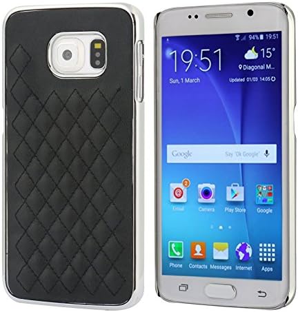 Galaxy S6 Edge Plus Case, SAFODO Premium Quilted Pattern Lamb Skin Leather Chrome Case for Samsung Galaxy S6 Edge Plus (Black)