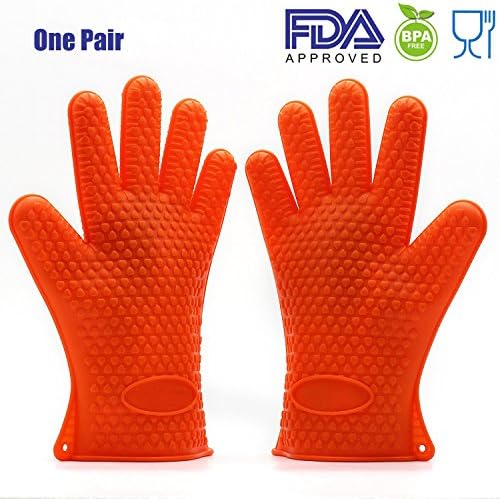 FDA Approved Best Silicone BBQ Gloves Oven Mitts Heat Resistant Pot Holder For Kitchen Baking Smoking Cooking Grilling Cleaning