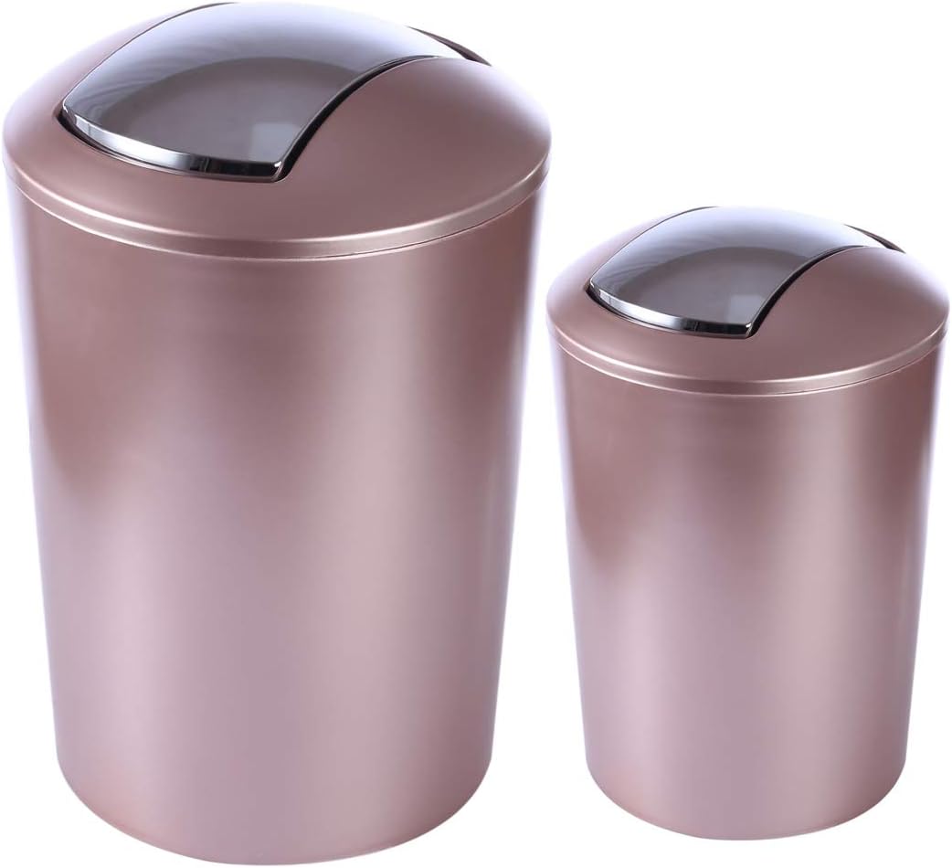 Yavso Bathroom Bins with Swing Lids 2Pack 10 Liter + 6.5 Liter Kitchen Swing Bin Plastic