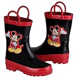 Disney Kids Boys' Mickey Mouse Character Printed Waterproof Easy-On Rubber Rain Boots (Toddler/Little Kids) 