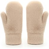 NociHah Women's Faux Fur Fleece Mittens - Soft Warm Winter Mittens Beige