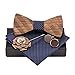 Amzchoice Classic Handmade Mens Wood Bow Tie with Matching Pocket Square Men's Cufflinks Lapel Flower Set (121)