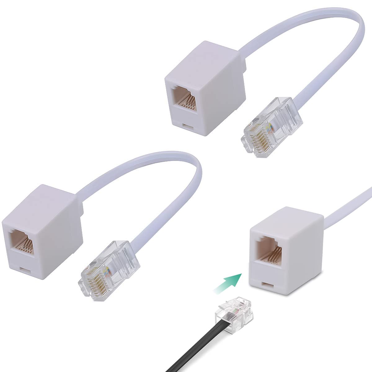 MAOZHOU RJ45 to RJ11 Adapter, 2 Pack White Ethernet RJ45 8P8C to Telephone Cord RJ11 6P4C Converter